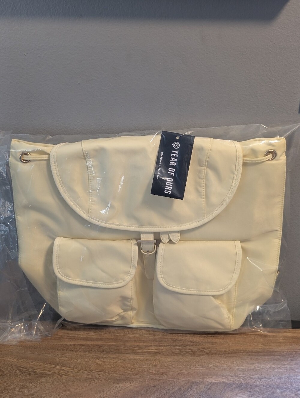 Year Of Ours Nylon Drawstring Backpack Butter Yellow Gym School Travel Bag NEW